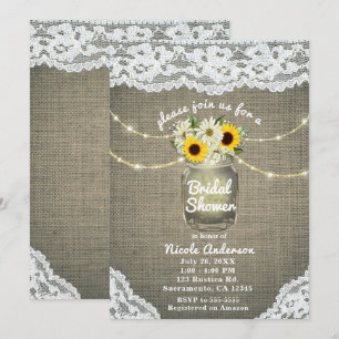 Jute-Leinen-Sonnenblumen und Gänseblümchen-Mason-G Einladung