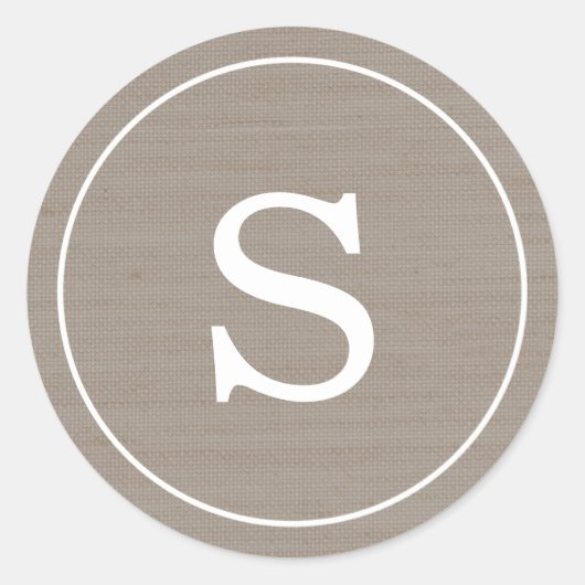 Jute-Monogramm Runder Aufkleber (Vorderseite)