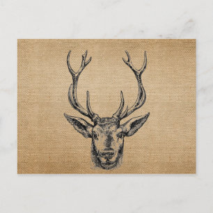 Jute-Optik Hirschkopf Jagd Vintage Postkarte