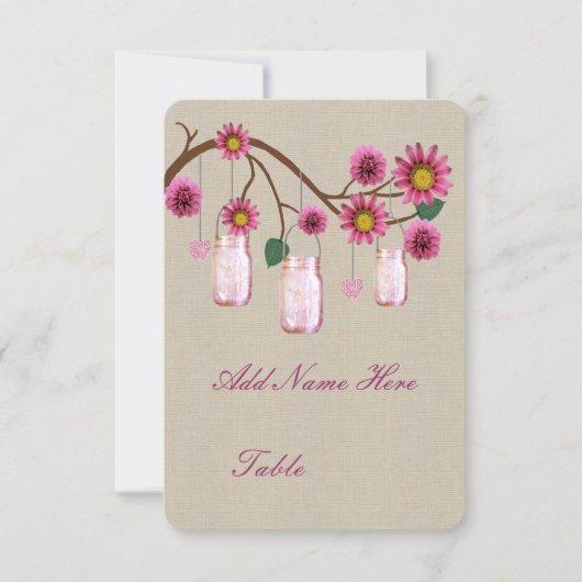 Jute-Rau-Pink-Mason-Gläser Tischplatzkarte Einladung (Vorderseite)