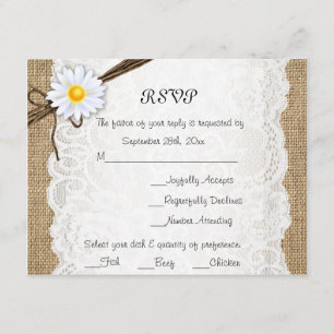 Jute-Rohstoff-Spitze Gänseblümchen Blumen Hochzeit RSVP Karte