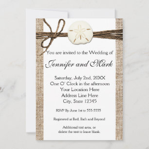 Jute Sand-Dollar Strand Rustikale Hochzeits Einlad Einladung