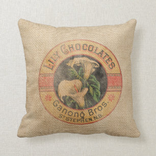 Jute-Schokoladen-Werbung im Vintage-Stil Kissen