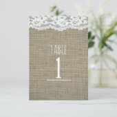 Jute & Spitze Einfache Rustikale Hochzeit Tischnum Einladung (Stehend Vorderseite)