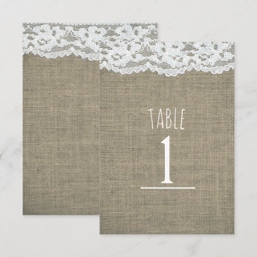 Jute & Spitze Einfache Rustikale Hochzeit Tischnum Einladung (Vorne/Hinten)
