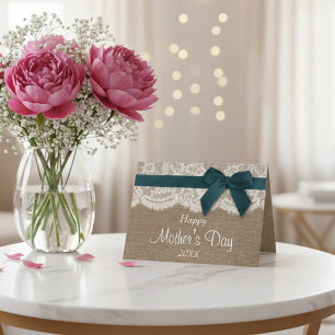 Jute, Spitze & Teal-Schleife Frohen Muttertag Karte