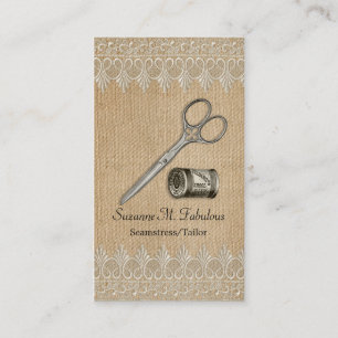 Jute-Spitzensaum-Vintage-Schneider-Schere Visitenkarte