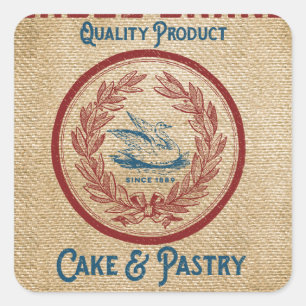 Jute-Stoff im Vintage-Look für Kuchen- und Gebäckm Quadratischer Aufkleber