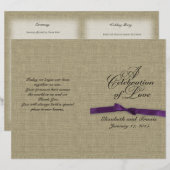 Jute und lila Schleife Hochzeitsprogramm (Vorne/Hinten)