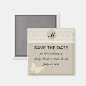 Jute und Spitze Monogramm Save The Date Magnet (Vorderseite/Rückseite)