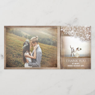 Jute und Spitze Rustikale Vintage-Hochzeit Dankeskarte