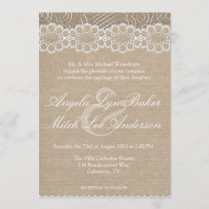 Jute und Vintage-Spitze Shabby-Chic-Hochzeitseinla Einladung