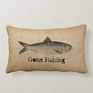 Jute Vintage Fisch Beim Fischen Lendenkissen