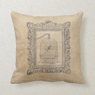 Jute-Vintage-Vogelkäfig im Rahmen Kissen