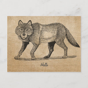 Jute Vintage Wolf Postkarte