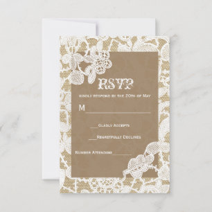 Jute & Weiße Blumen-Spitze Rustikale Hochzeits-RSV RSVP Karte