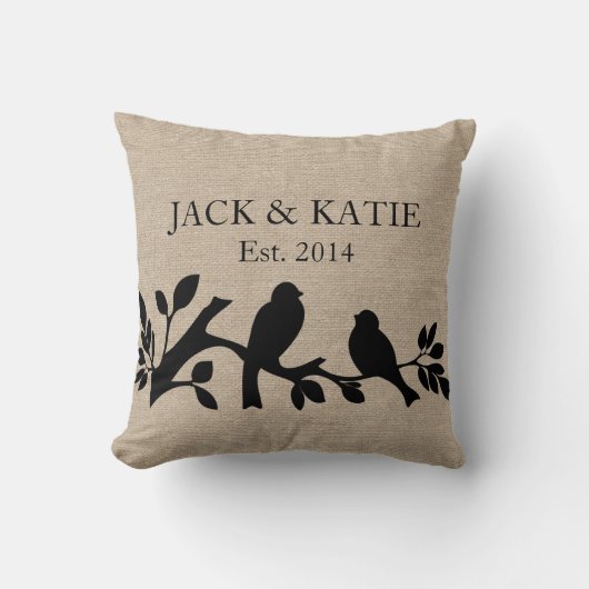 Jutefaser-Liebevögel der Nameleinenleinwand Kissen (Vorderseite)
