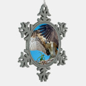 Juvenile Osprey im Nest Schneeflocken Zinn-Ornament (Links)