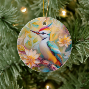 Juvenile Rainbow Woodpecker Fantasy Bird Keramik Ornament