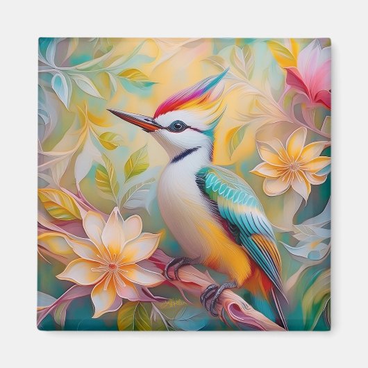 Juvenile Rainbow Woodpecker Fantasy Bird Magnet (Vorne)