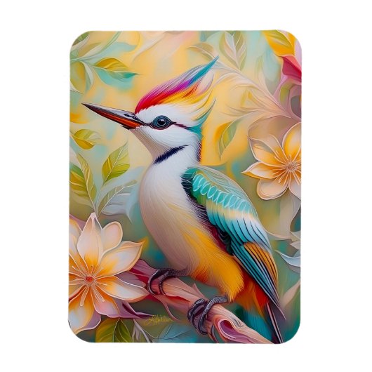 Juvenile Rainbow Woodpecker Fantasy Bird Magnet (Vertikal)