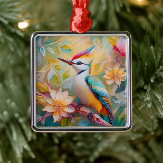 Juvenile Rainbow Woodpecker Fantasy Bird Ornament Aus Metall (Baum)