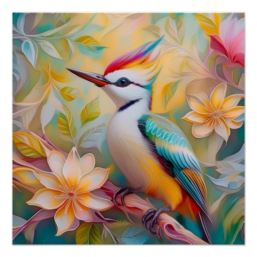 Juvenile Rainbow Woodpecker Fantasy Bird Poster (Vorderseite)