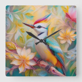 Juvenile Rainbow Woodpecker Fantasy Bird Quadratische Wanduhr (Vorderseite)
