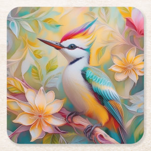 Juvenile Rainbow Woodpecker Fantasy Bird Rechteckiger Pappuntersetzer