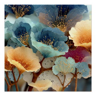 Juwel-farbene biolumineszente Blumenexplosion Poster