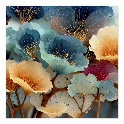 Juwel-farbene biolumineszente Blumenexplosion Poster (Vorderseite)