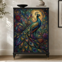 Juwel-farbener Pfauen-Blumen-Decoupage
