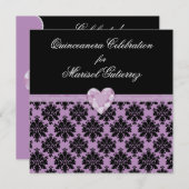 Juwel-Herz Quinceanera Einladung KRW lila (Vorne/Hinten)