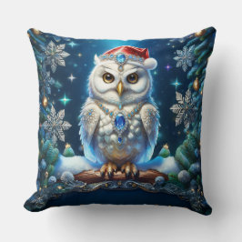 Juwelen-Eule mit Weihnachtsmannmütze Kissen