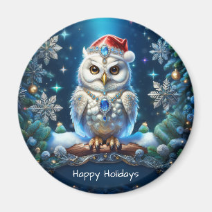 Juwelen-Eule mit Weihnachtsmannmütze Magnet