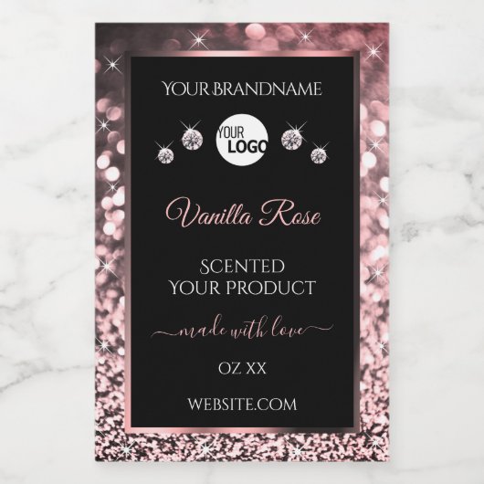 Juwelen für Black Rose Gold Glitzer Product Labels Lebensmitteletikett (Einzelnes Label)