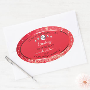 Juwelen für Red Sparkling Glitzer Product Labels Ovaler Aufkleber