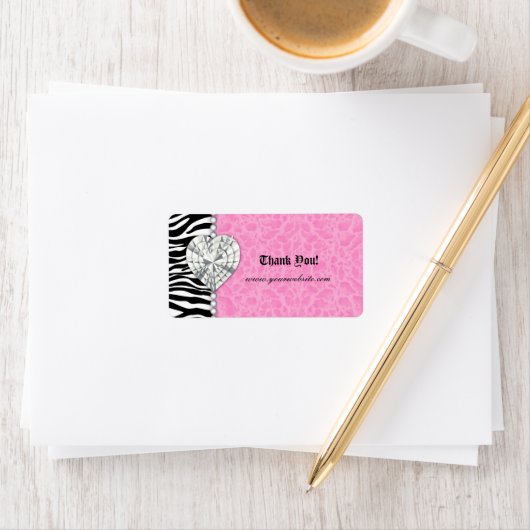 Juwelen leopard Lace Pearls Heart Pink Adressaufkleber (Insitu)