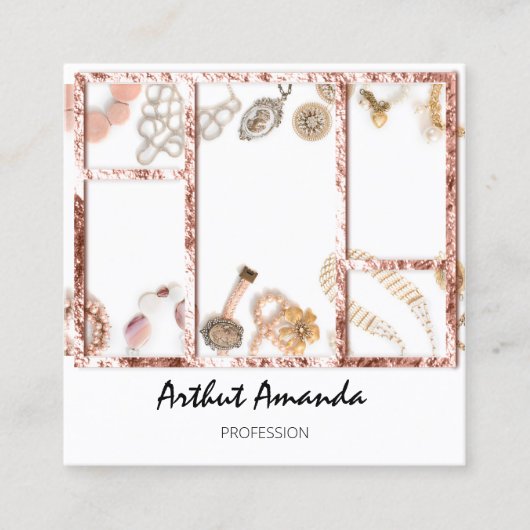 Juwelen Luxusgüter Perlen Gold Rose Gerahmt Quadratische Visitenkarte (Vorderseite)