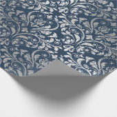 Juwelen Royal Ornament Damask Blue Navy Silver Geschenkpapier (Ecke)