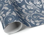 Juwelen Royal Ornament Damask Blue Navy Silver Geschenkpapier<br><div class="desc">Minimalismus und Elegance Glam und Chic Delicate Wrapping Paper</div>