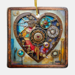 Juwelen und Buntglas Herz Steampunk Serie Keramikornament