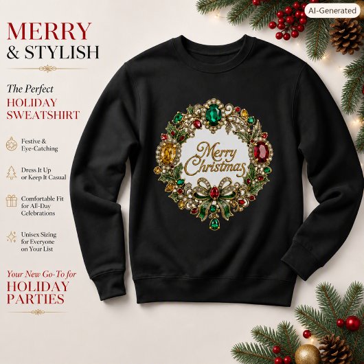 Juwelen-Weihnachtskranz Luxus-Edelstein-Feiertag Sweatshirt