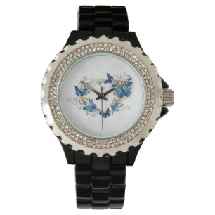Juwelenherz mit Schmetterlingen Morpho Armbanduhr
