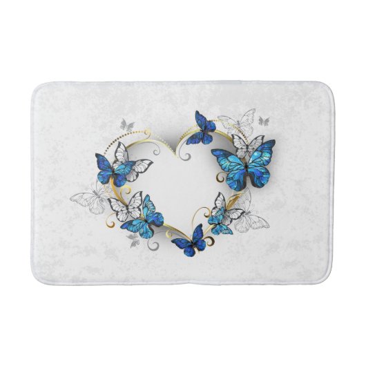 Juwelenherz mit Schmetterlingen Morpho Badematte (Vorderseite)