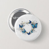 Juwelenherz mit Schmetterlingen Morpho Button (Vorne & Hinten)