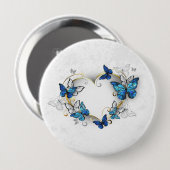 Juwelenherz mit Schmetterlingen Morpho Button (Vorne & Hinten)