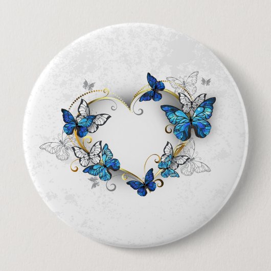 Juwelenherz mit Schmetterlingen Morpho Button (Vorderseite)