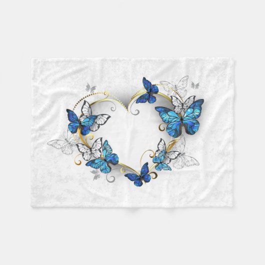 Juwelenherz mit Schmetterlingen Morpho Fleecedecke (Vorderseite (Horizontal))
