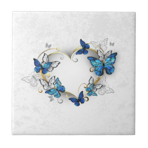 Juwelenherz mit Schmetterlingen Morpho Fliese